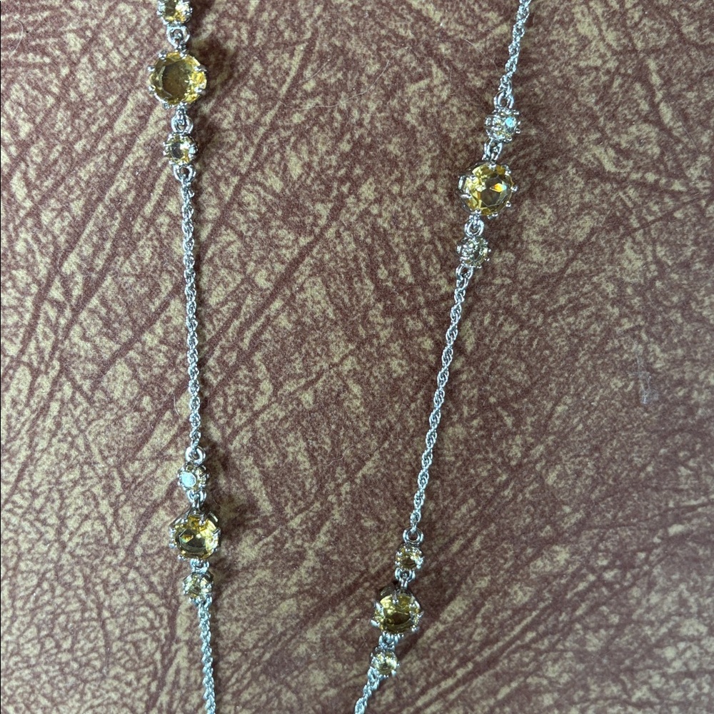Ann Taylor Silver Necklace with Yellow Accents 32 inches long nwt